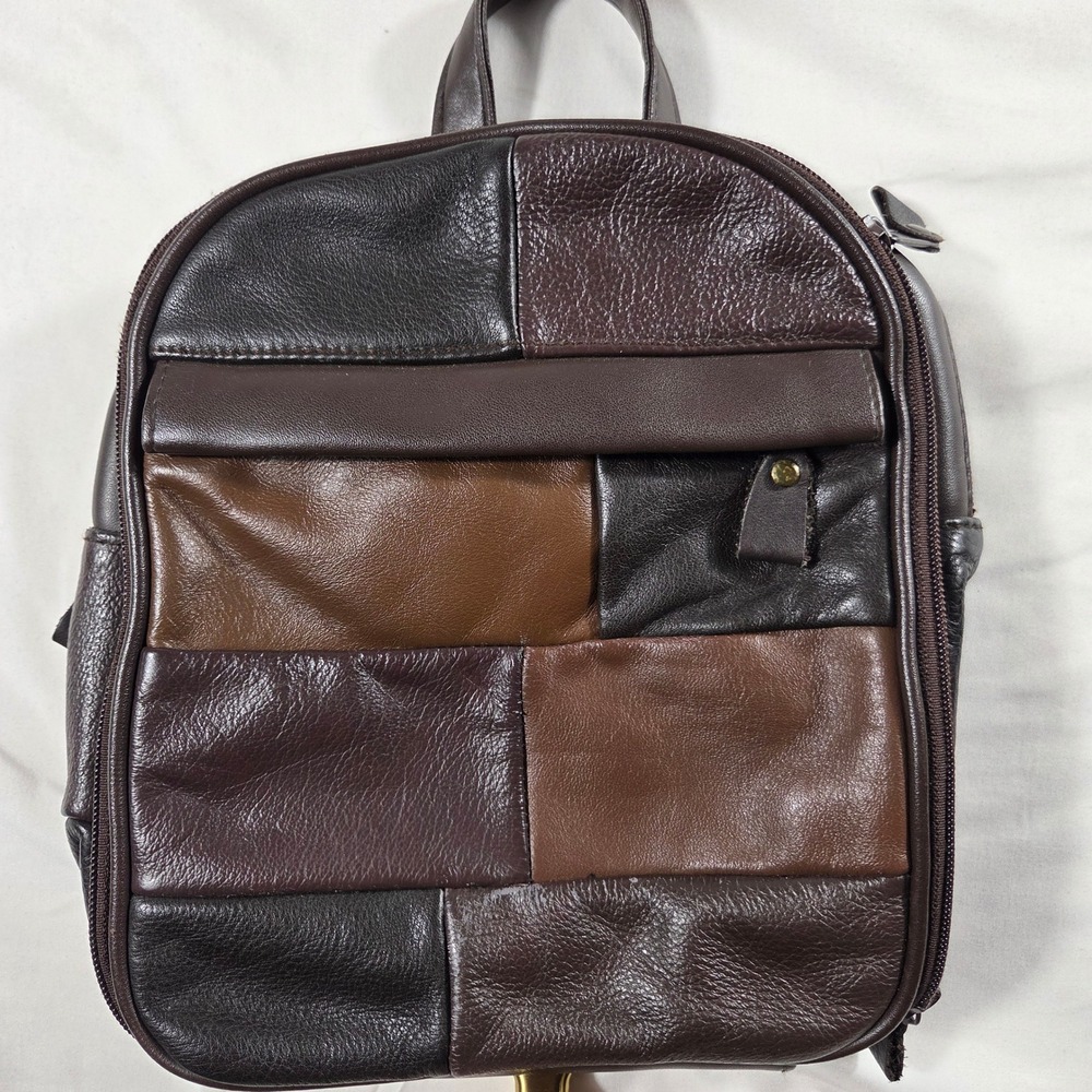 Carabella Vintage Patchwork Mini Backpack Brown Black Multi Pocket Bag